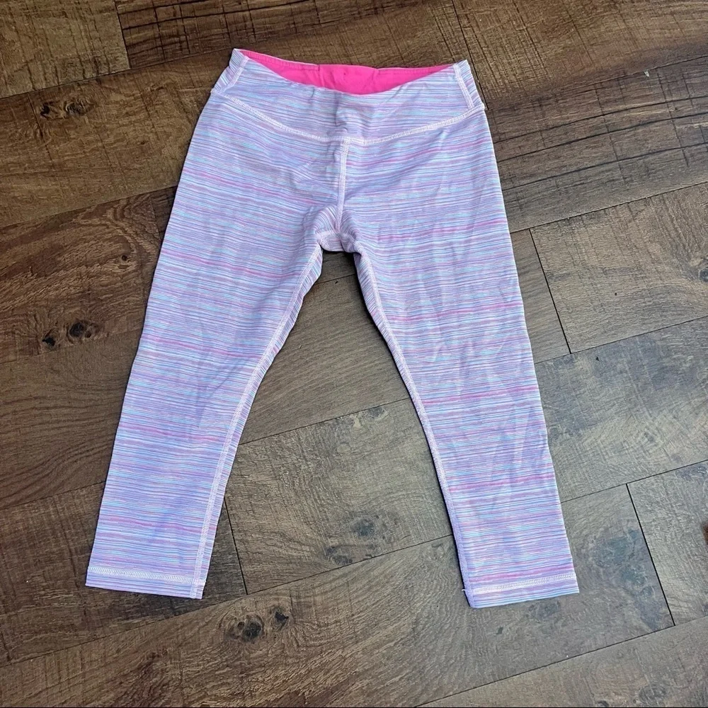 Ivivva by lululemon girls cropped leggings Sz 12 pink purple stripe multicolored